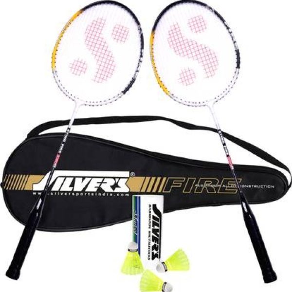 Silver's FIRE Badminton Combo- 2 Rackets with Shuttle Pack of 3 Badminton Kit (NA)